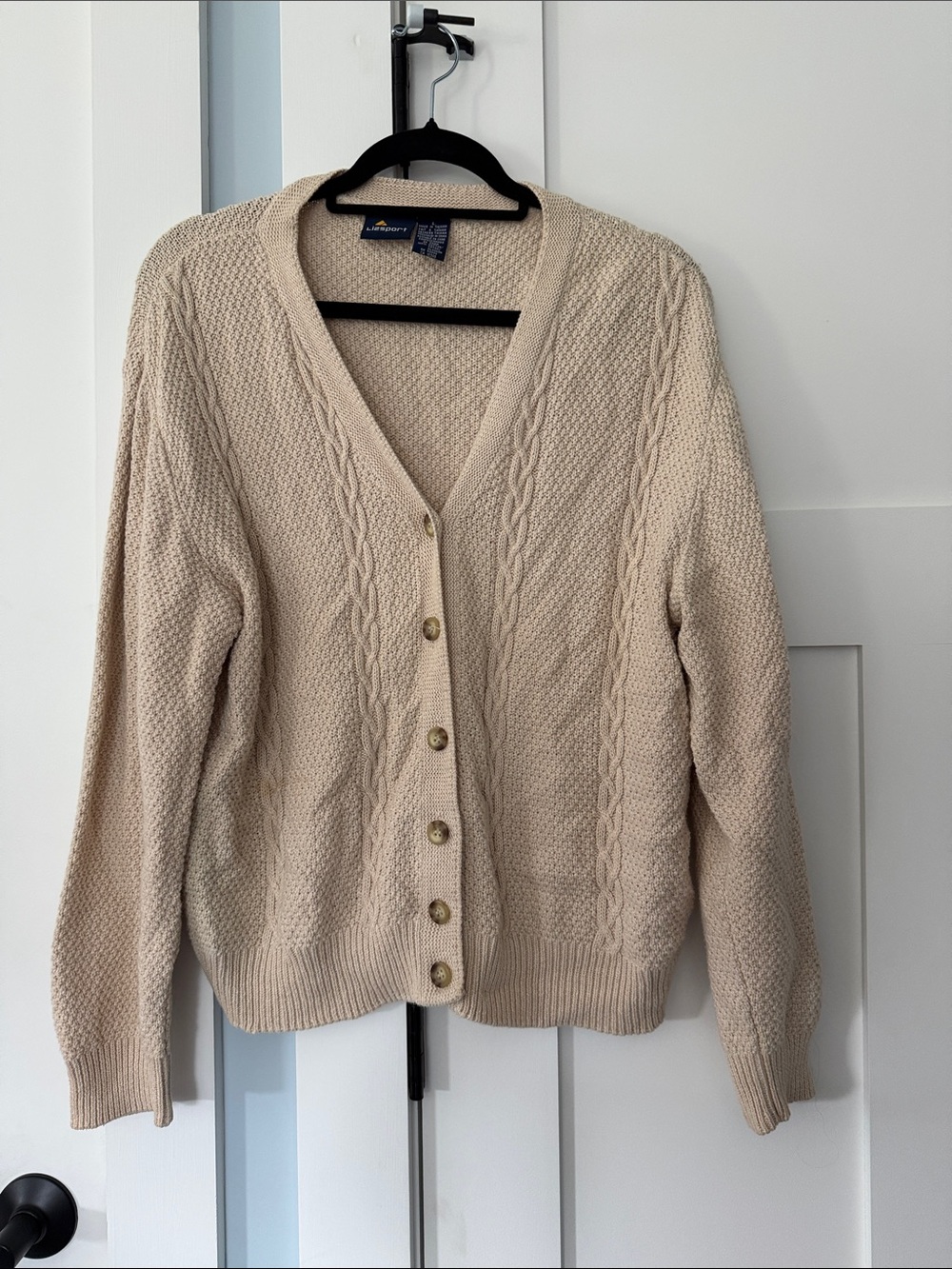 Lizsport Women's Beige Cable Knit Button Cardigan